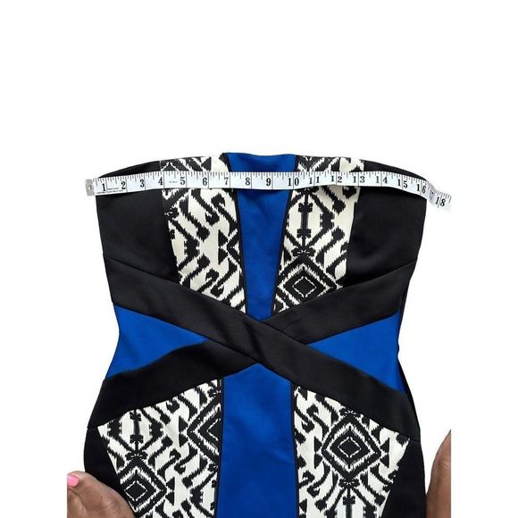 Fable Bodycon Dress Size‎ Large Black Blue White Aztec Print L - Picture 6 of 7